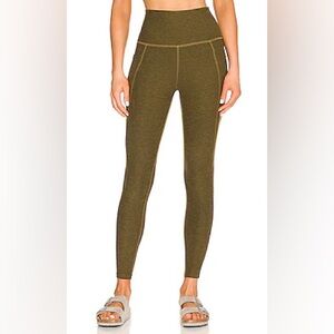Spacedye Out of Pocket High Waisted Midi Legging in Deep Olive Heather